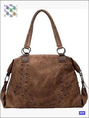 Studded Faux Leather Tote Hobo Bag Y2K Punk Shoulder Handbag Trendy Purse